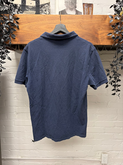 2000s Gucci Low V-Cut Blue Polo Shirt with Embroidered GG Logo