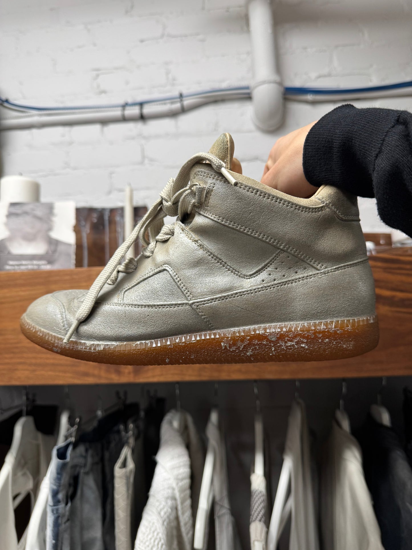 Maison Margiela ‘G.A.T.’ Brown Leather/Gum Sole Mid Top Sneakers