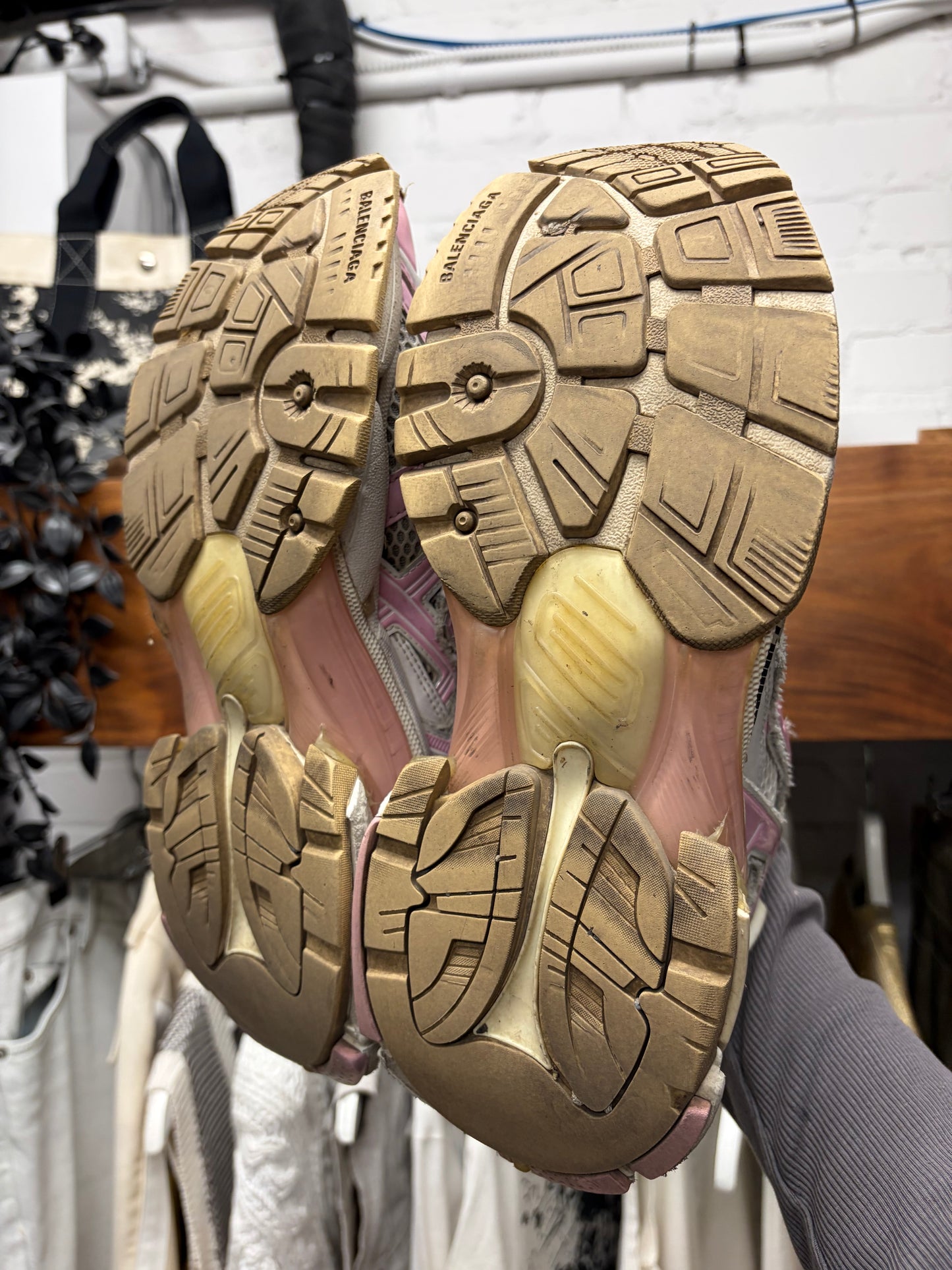 Balenciaga Pink/Grey ‘Track Runner’ Low Top Sneakers