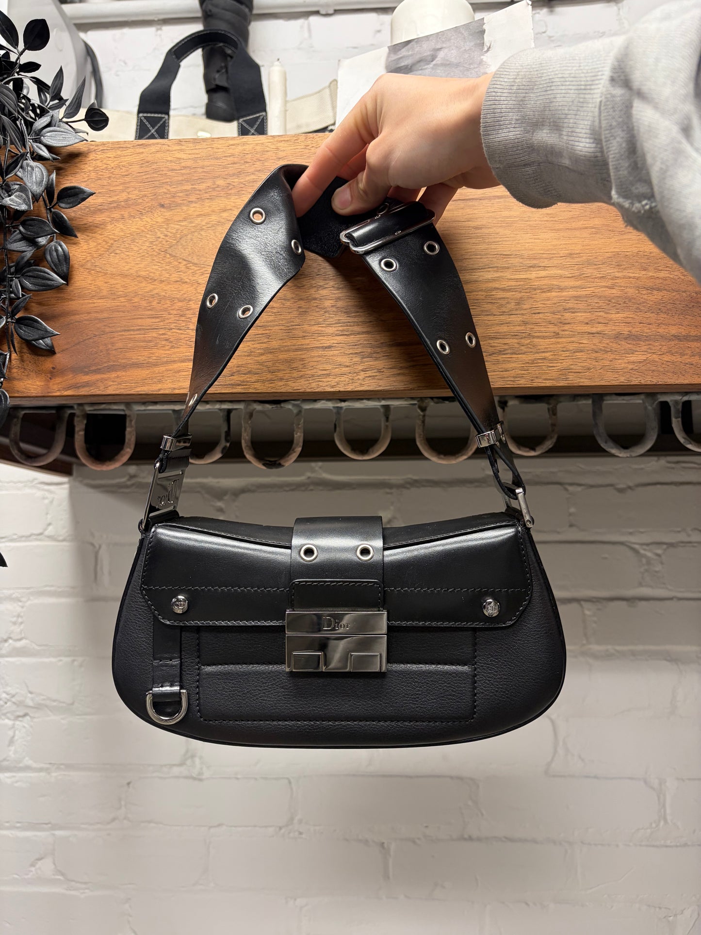 2003 Dior by John Galliano Street Chic ‘Columbus’ Studded Black Leather Shoulder Bag