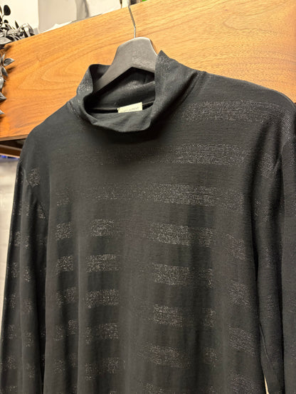 2019 Saint Laurent Silver/Black Glitter Striped Mock Neck Long Sleeve Shirt