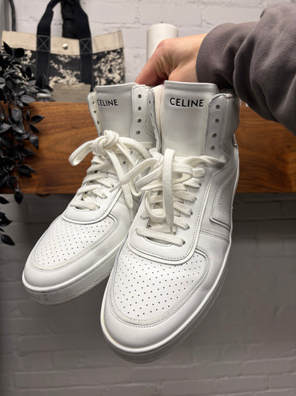 Celine ‘CT-01 Z Trainer’ Optic White Calfskin High Top Leather Sneakers
