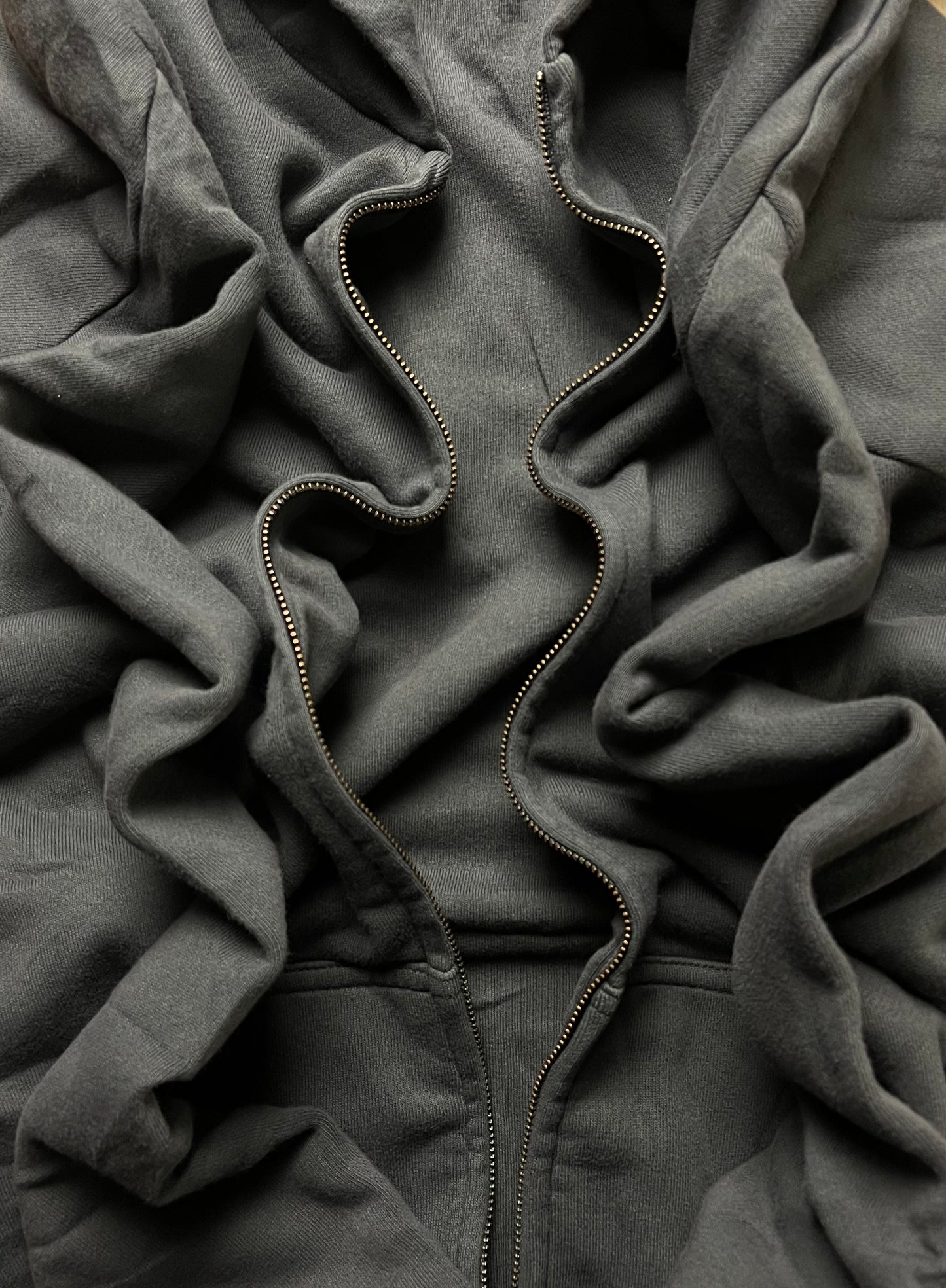 Yeezy x Gap Zip Up Heavyweight Cotton Washed Dark Gray Hoodie