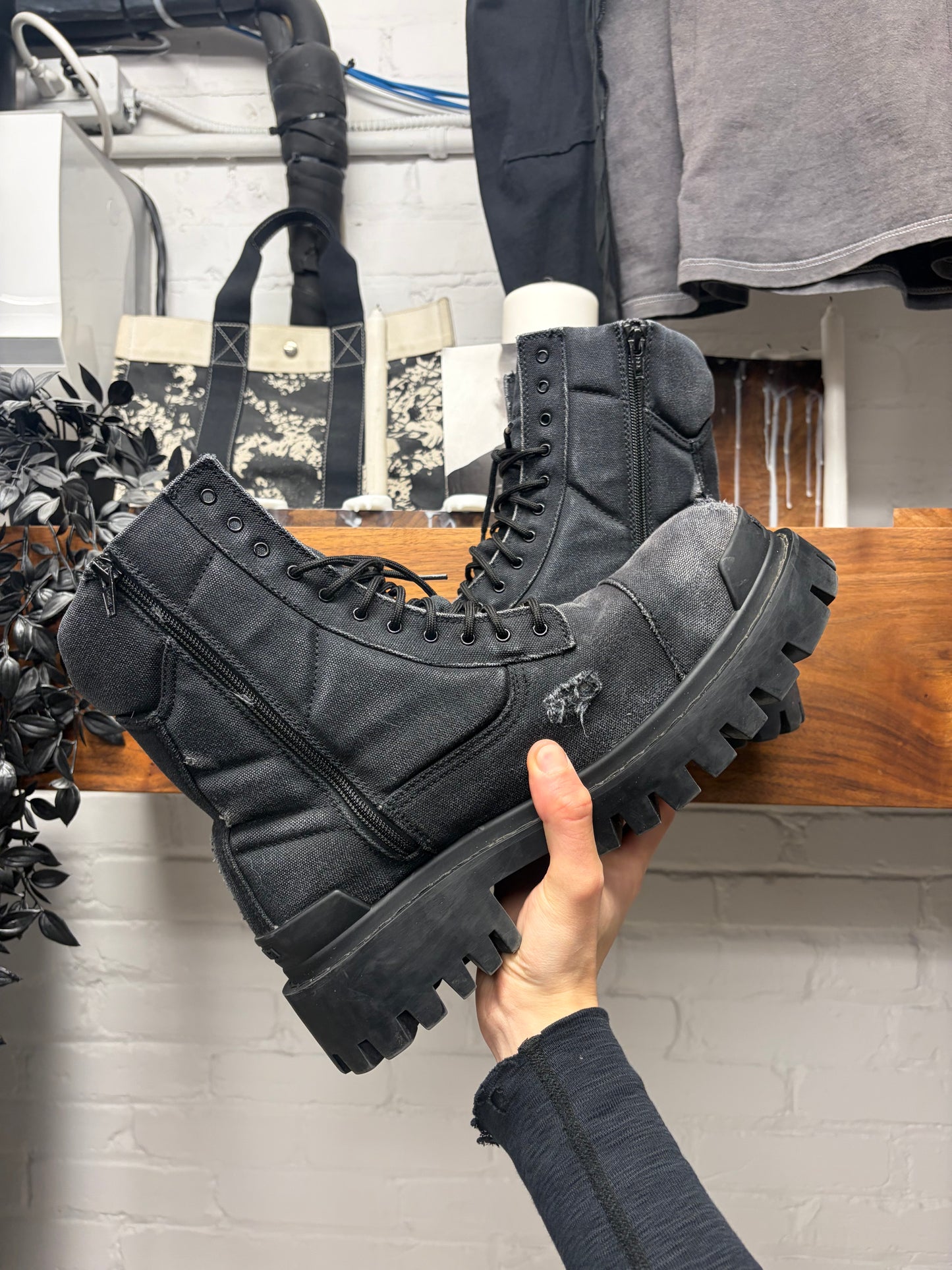 Balenciaga Distressed Canvas ‘Strike’ Combat Boots