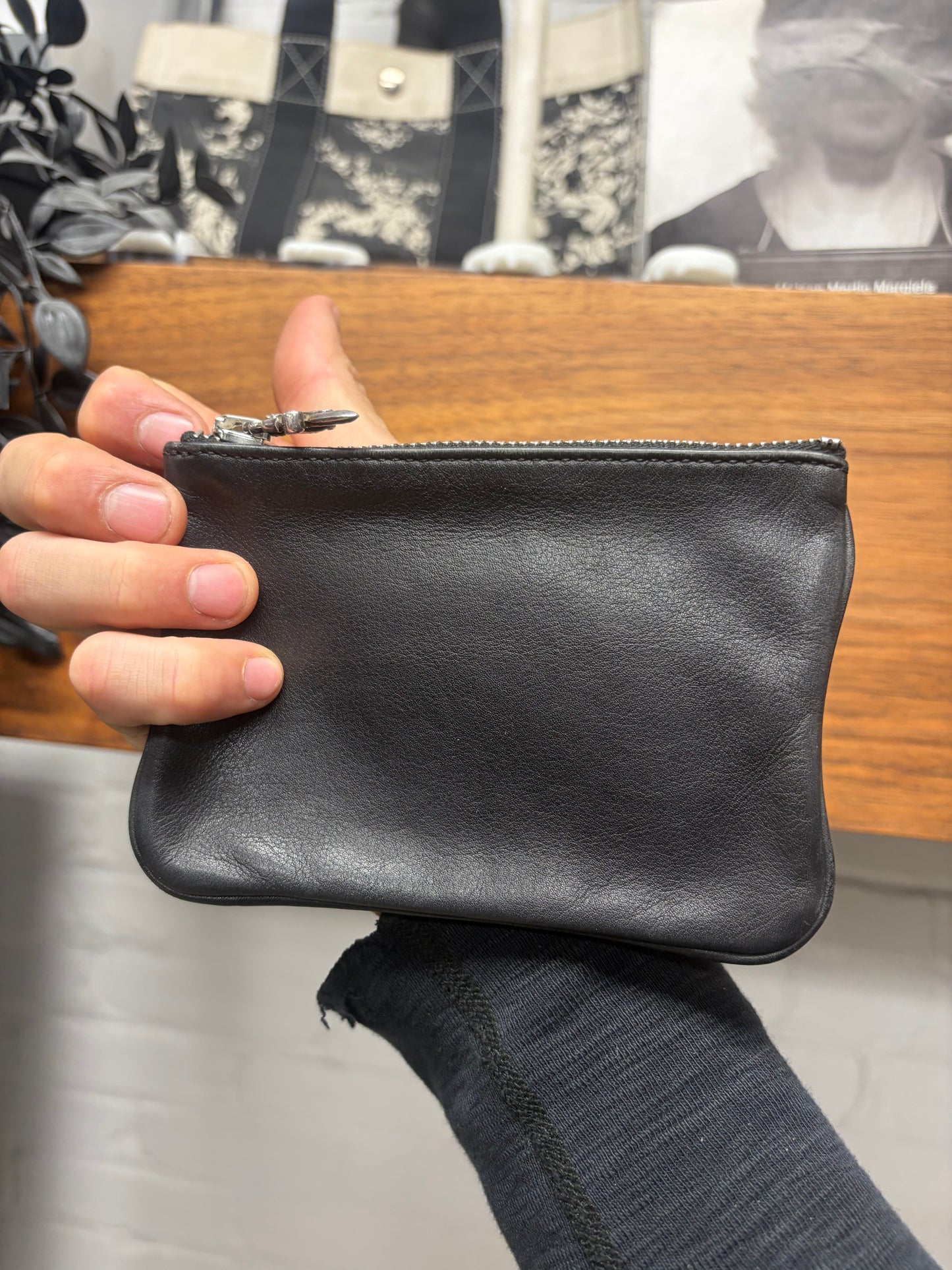 Chrome Hearts Black Leather Cross Patch Dagger Zip Wallet