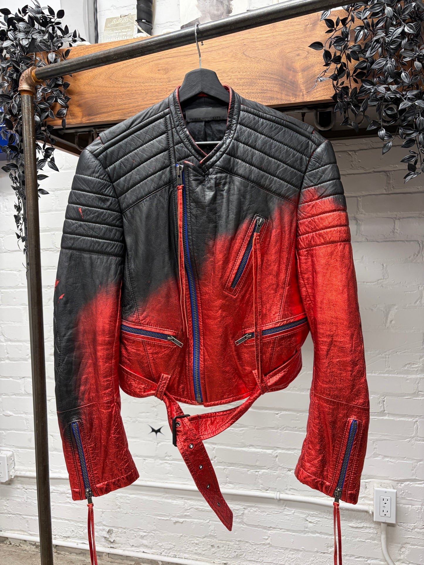 SS2017 Haider Ackermann Runway ‘Spray Painted’ Black/Red Gradient Leather Moto Jacket