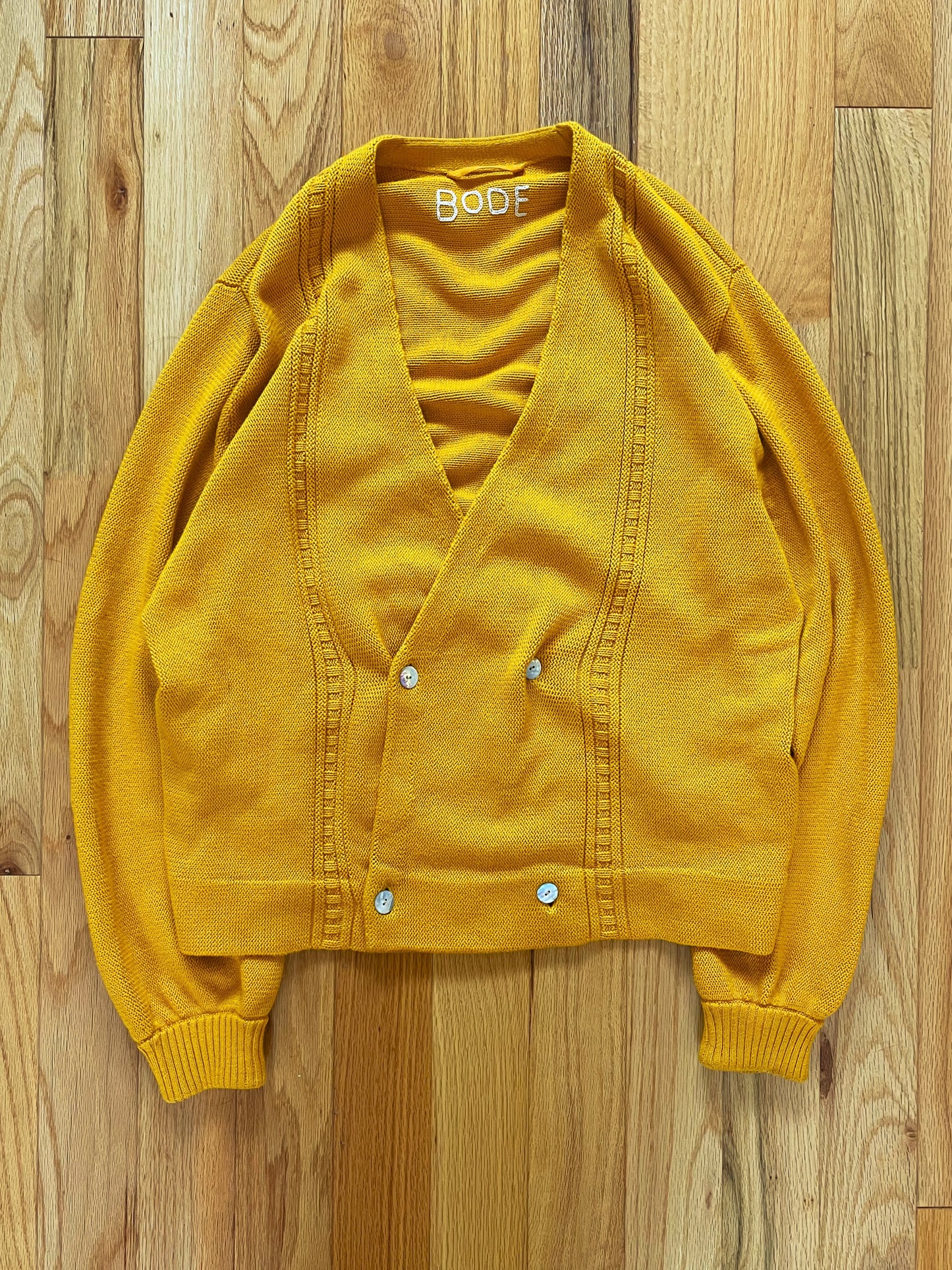 Bode Double Breasted Marigold Yellow Cardigan