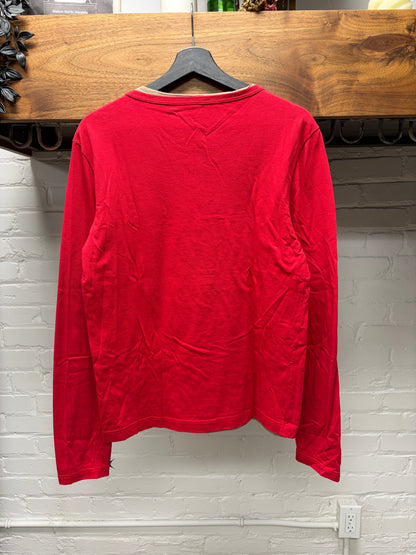 2008 Gucci ‘Star Patch’ Double Layered Brown/Red Cotton Henley Long Sleeve Shirt