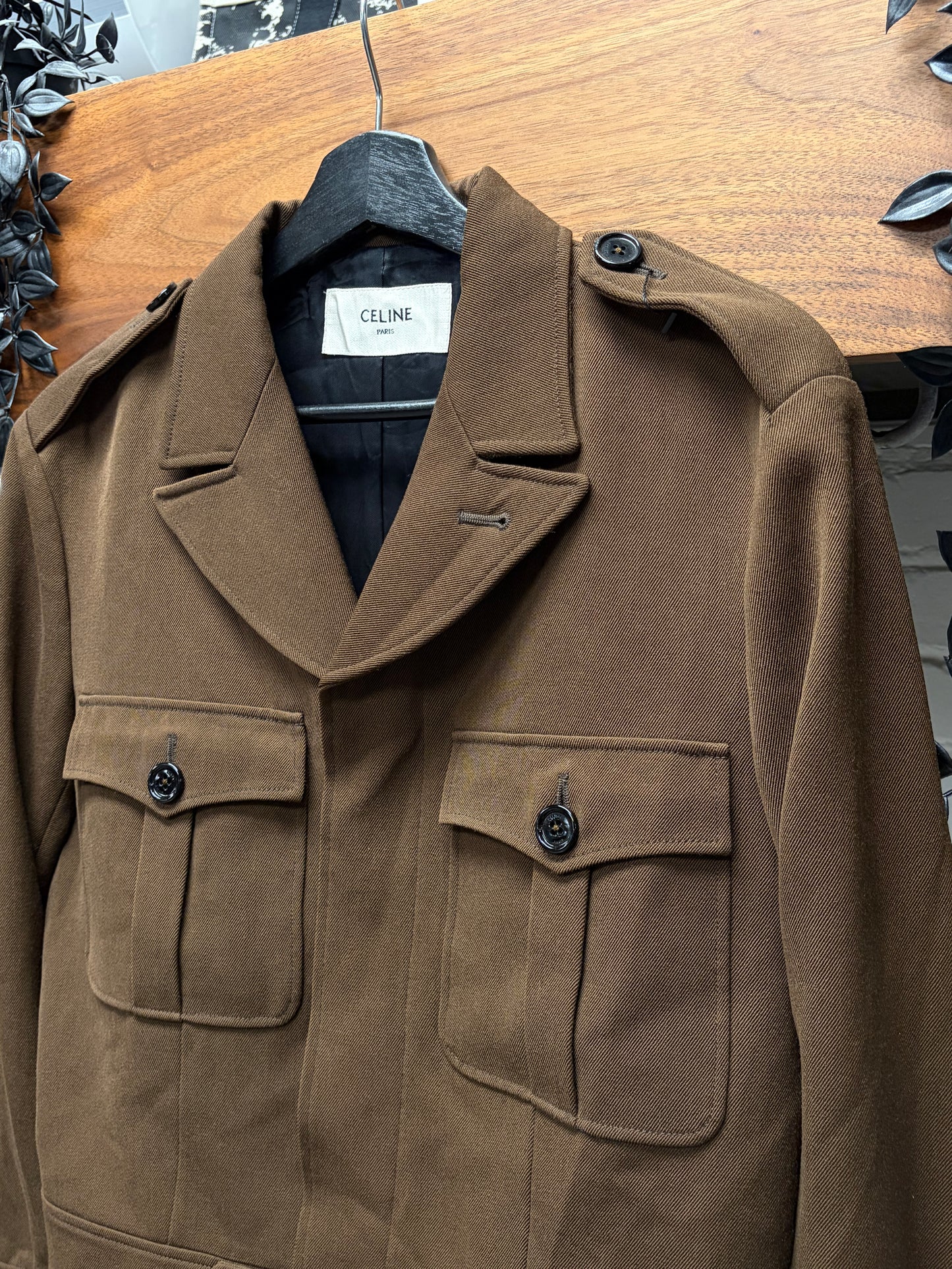 Celine Brown Gabardine Wool Cropped Army Jacket
