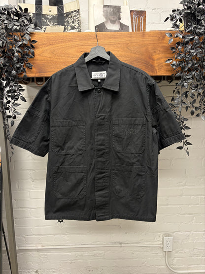 SS2024 Maison Margiela Gabardine Embroidered Logo Black Collared Shirt