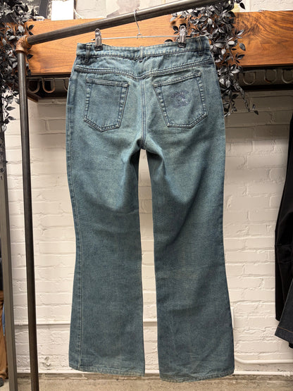 SS2001 Chanel Rhinestone Logo Flared Leg Denim