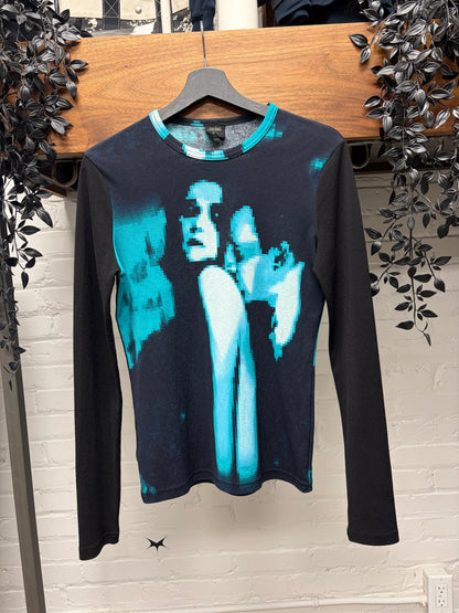 AW1994 Jean Paul Gaultier ‘Vampire’ Pixelated Blue Mesh Long Sleeve Shirt