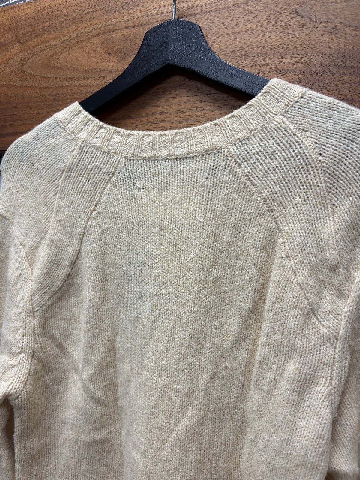 Maison Margiela Cream ‘Reconstructed’ V-Neck Wool Knit Sweater