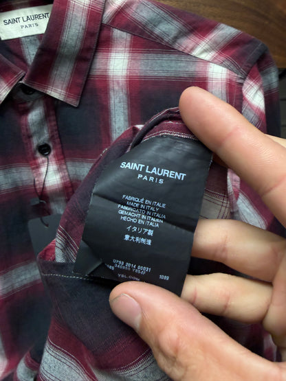 AW2015 Saint Laurent by Hedi Slimane 'Shadow Plaid' Red/White Flannel Shirt