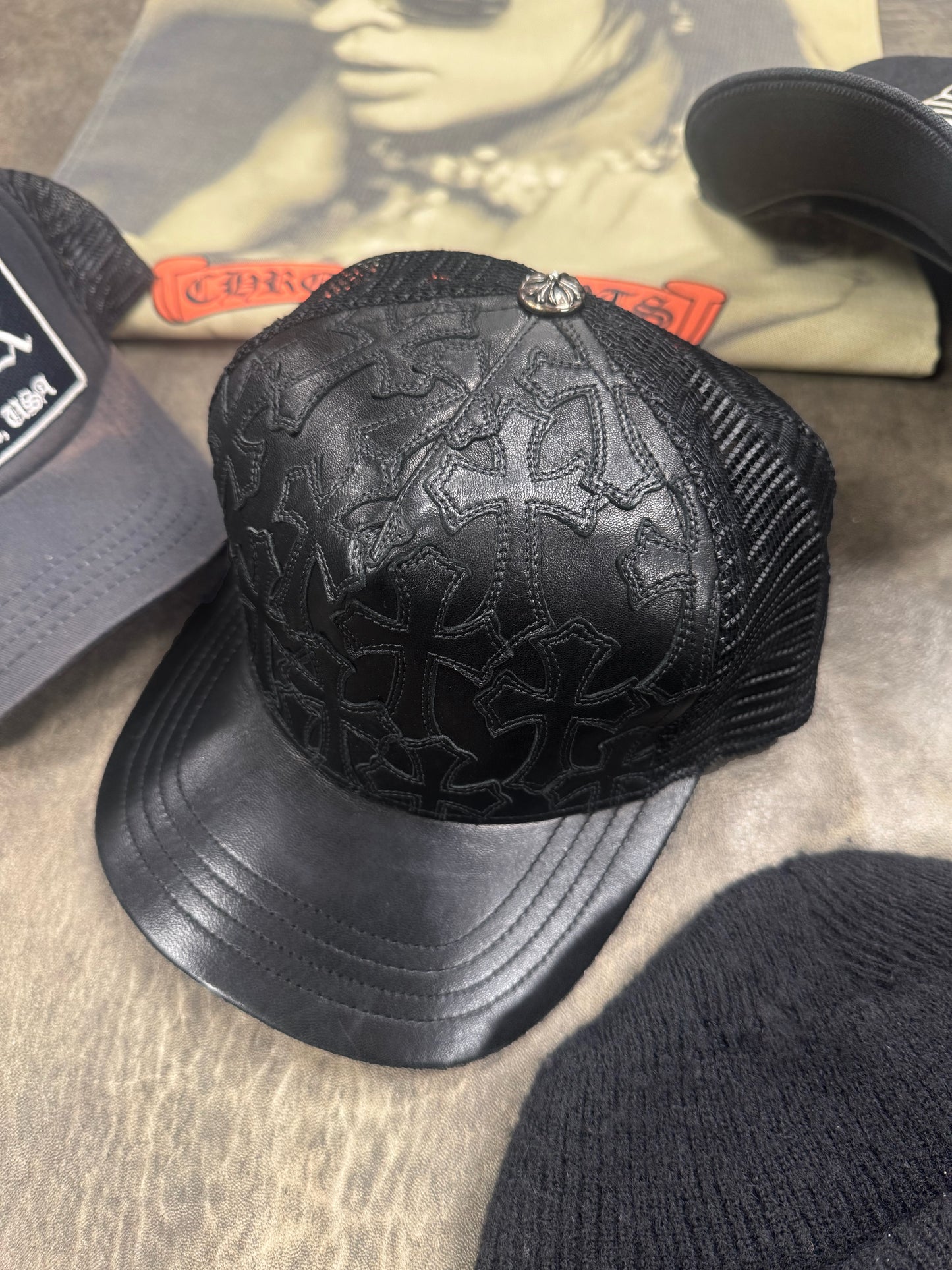 Chrome Hearts ‘Cemetery’ Leather Cross Patch Trucker Hat