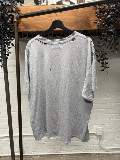 SS2025 Enfants Riches Deprimes ‘Checkered Fan’ Distressed Grey Cotton T-Shirt