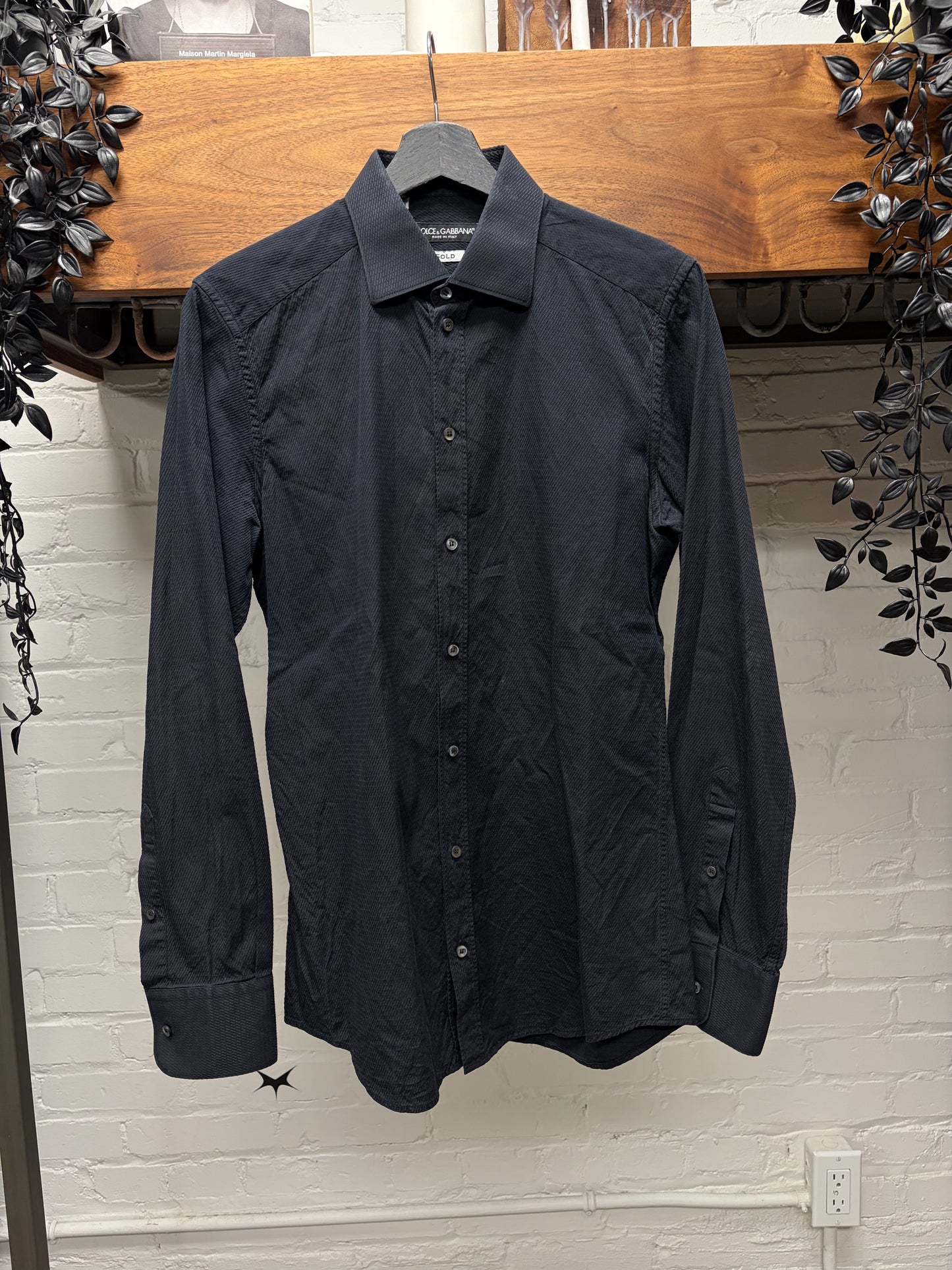 Dolce & Gabbana ‘Gold Label’ Herringbone Patterned Black Button Up Shirt