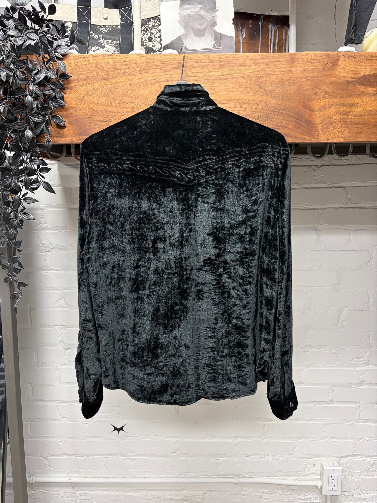 SS2018 Saint Laurent ‘Western’ Button Snap Black Velour Shirt