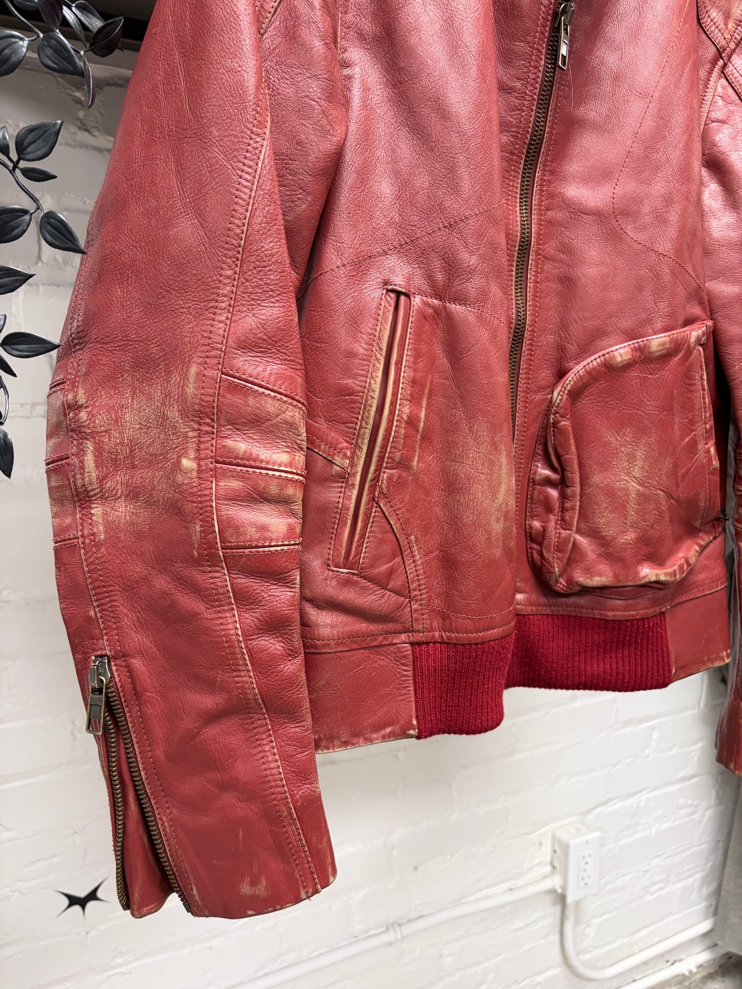 Marc Jacobs Mainline Aged Red Calfskin Leather Moto Jacket
