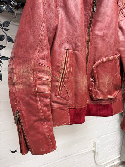 Marc Jacobs Mainline Aged Red Calfskin Leather Moto Jacket
