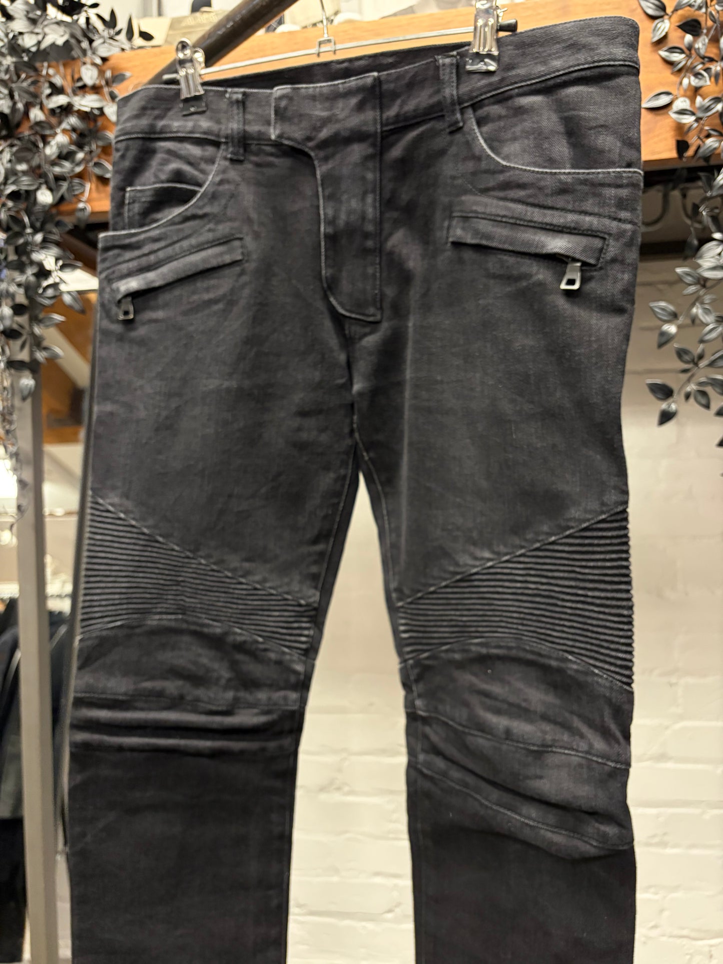 Balmain Classic Black Biker Skinny Jeans
