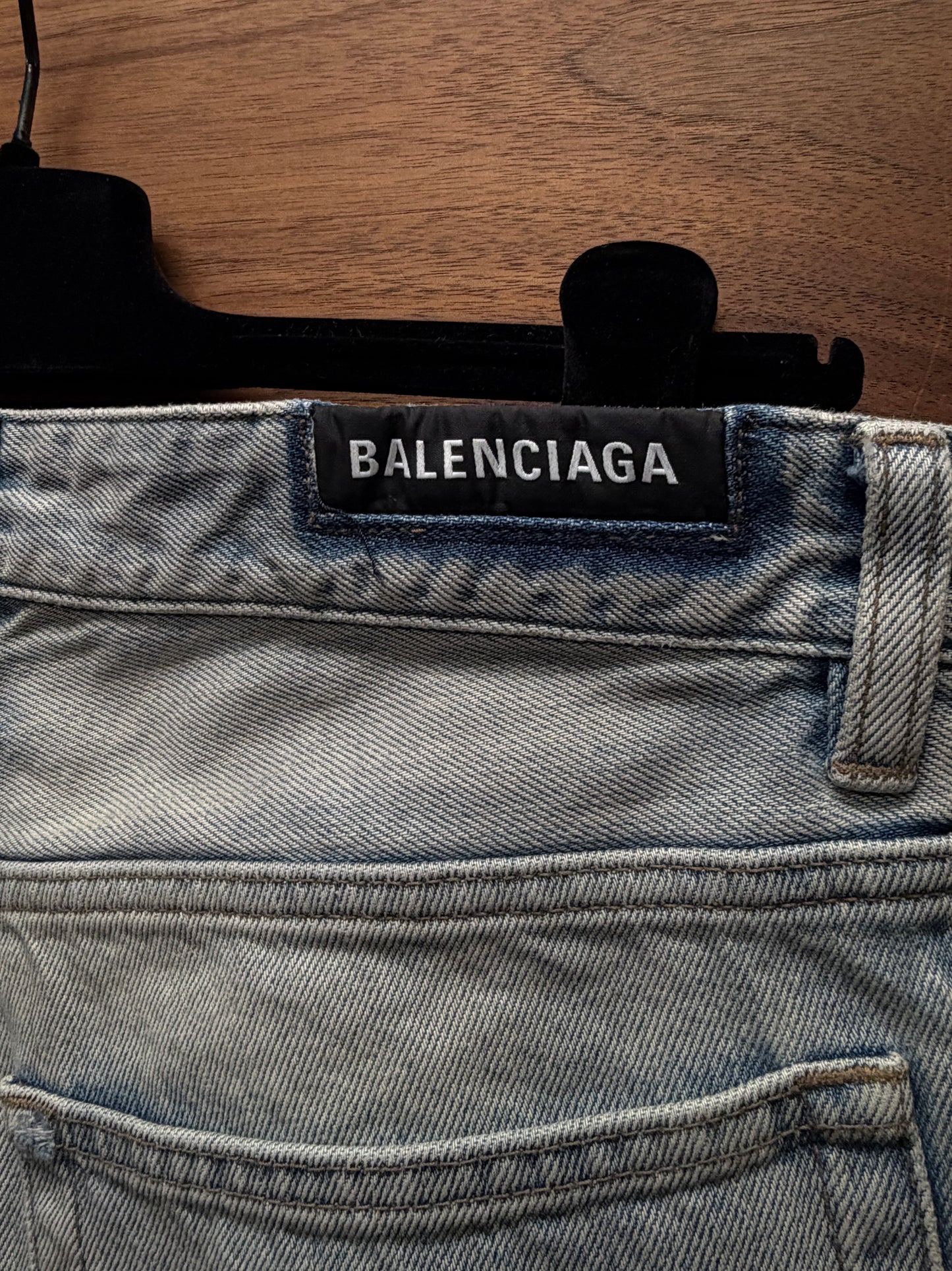 2023 Balenciaga ‘Dirt Wash’ Light Blue Flared Leg ‘Heelbite’ Denim