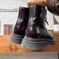 Prada ‘Spazzolato’ Brogue Dark Purple Leather Ankle Boots