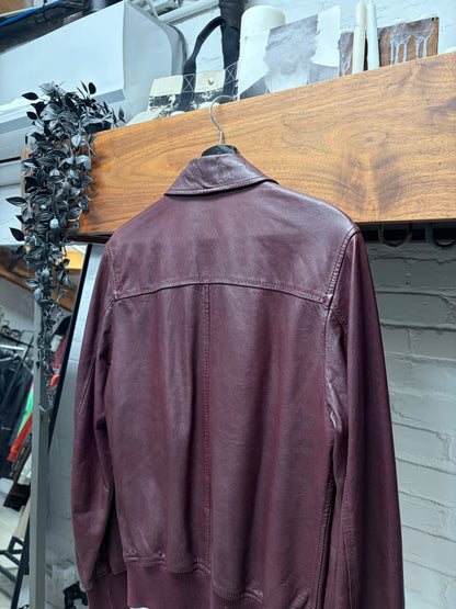 Dolce & Gabbana ‘Wine Red’ Lambskin Leather Collared Jacket