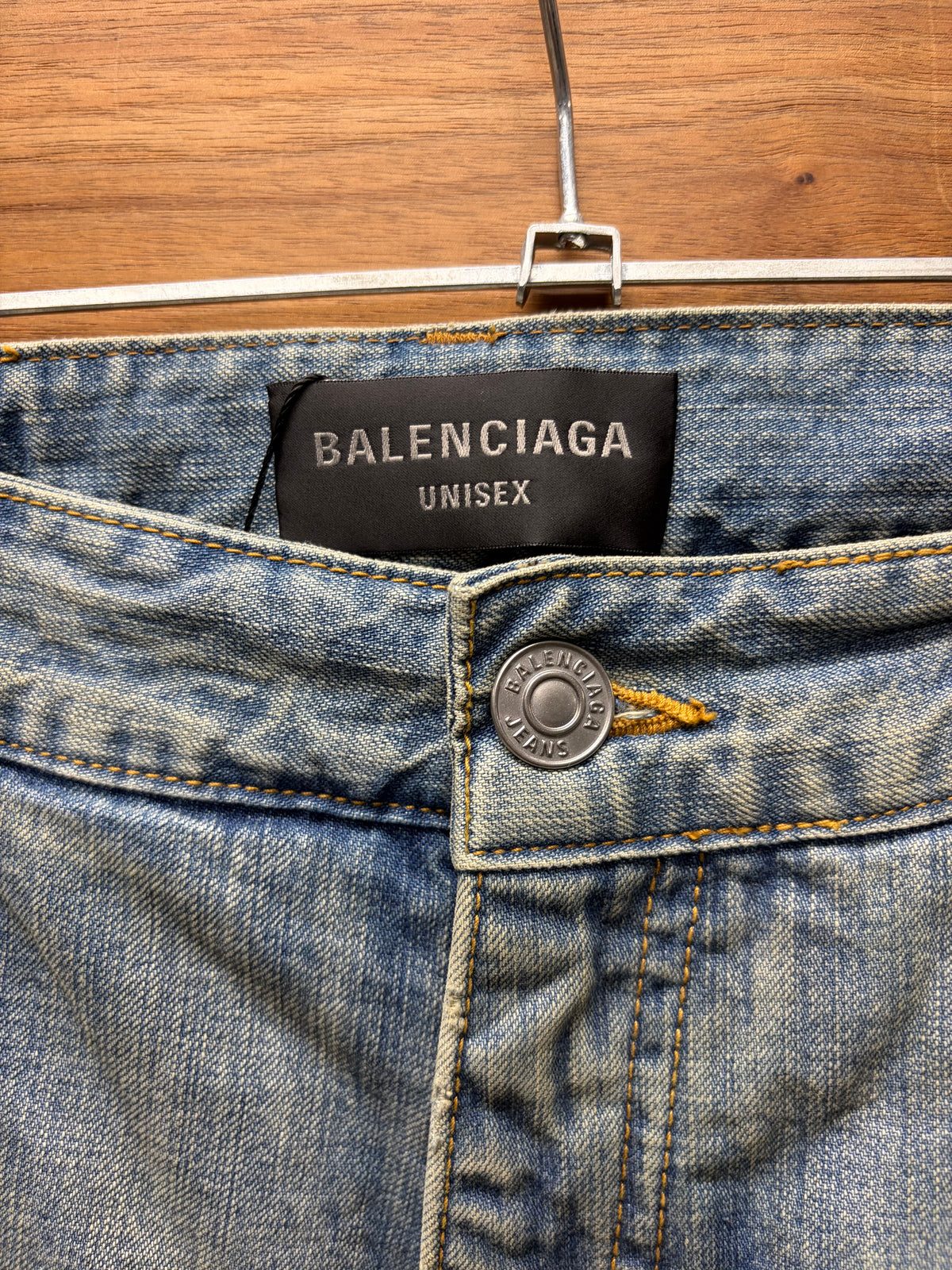 2023 Balenciaga 'Double Leg' Dirt Washed Blue Wide Leg Denim
