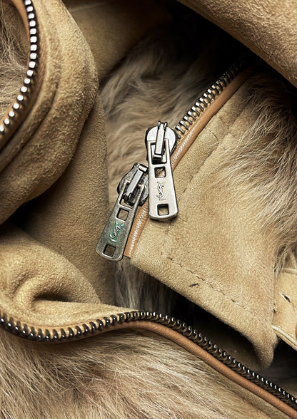 Spring Summer 2002 Yves Saint Laurent by Tom Ford ‘Safari Collection’ Suede & Faux Fur Trim Biker Jacket.