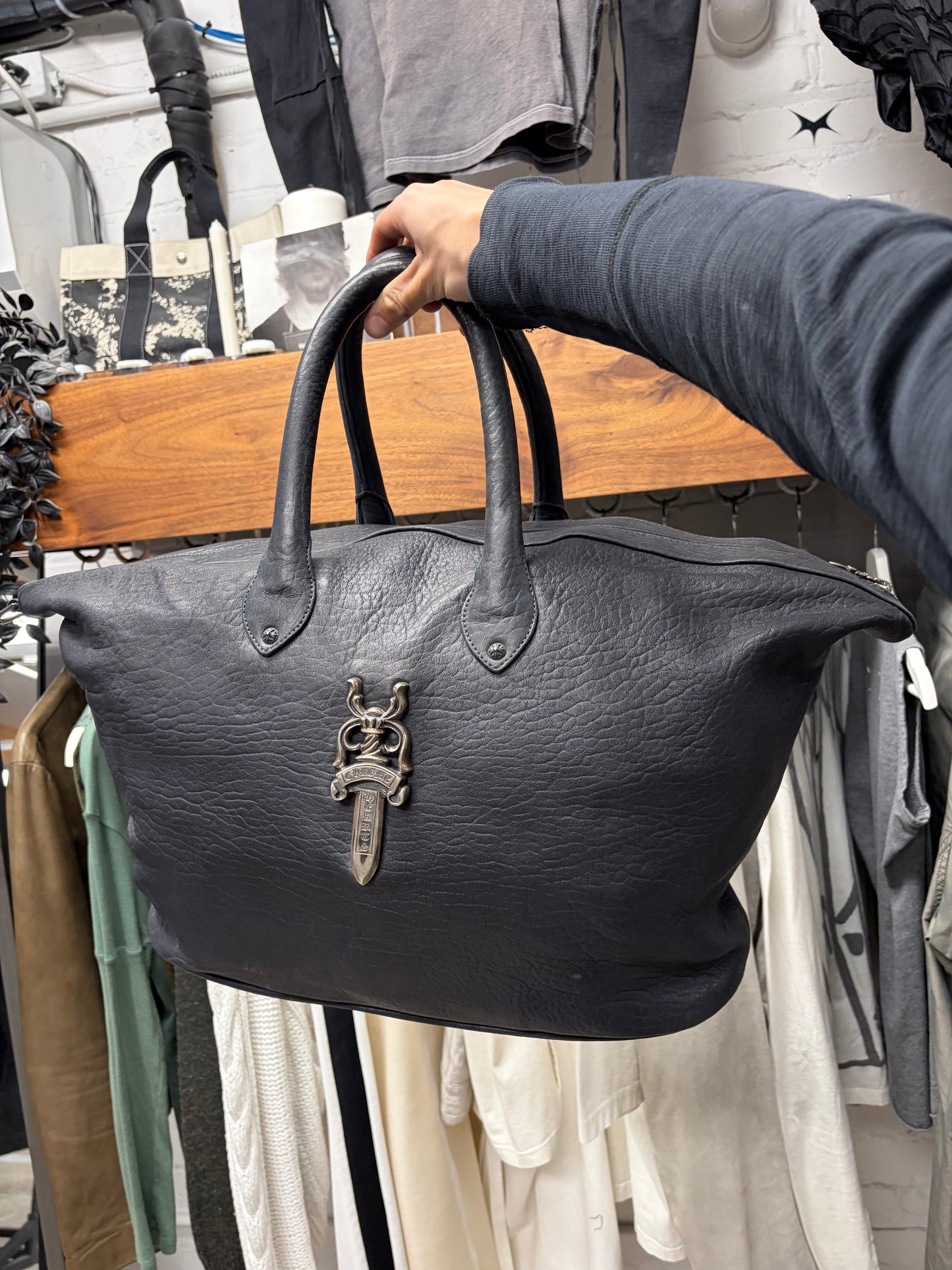 Chrome Hearts ‘Massive Dagger’ 925 Silver / Black Leather Duffle Bag