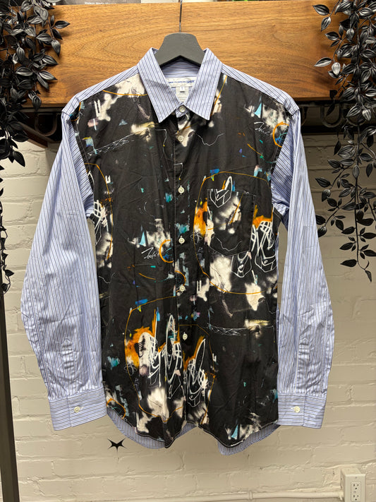 Comme Des Garçons Shirt x Futura2000 Graphic/Pinstripe Blue Button Up Shirt