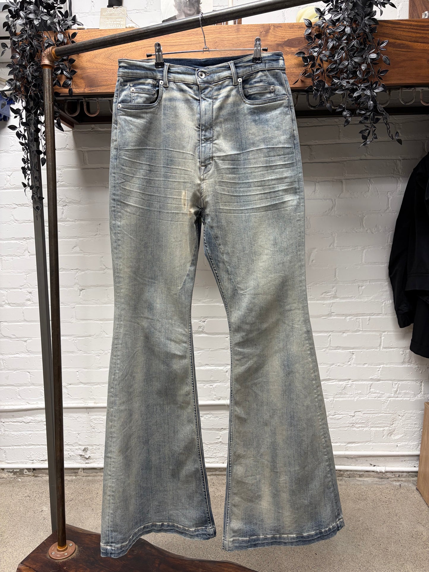 Rick Owens DRKSHDW ‘Sky Grey’ Bolans Flared Cut Denim