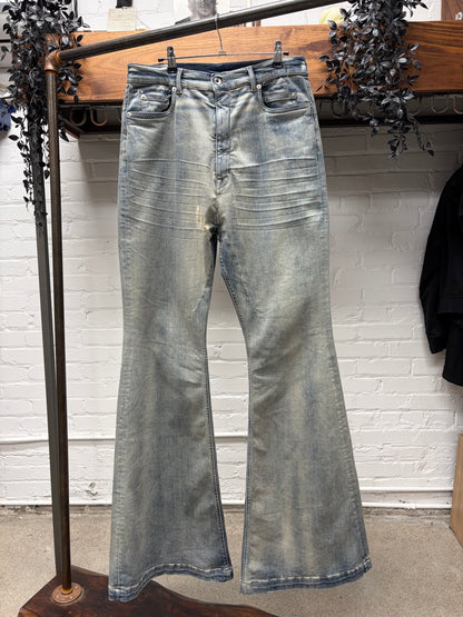Rick Owens DRKSHDW ‘Sky Grey’ Bolans Flared Cut Denim