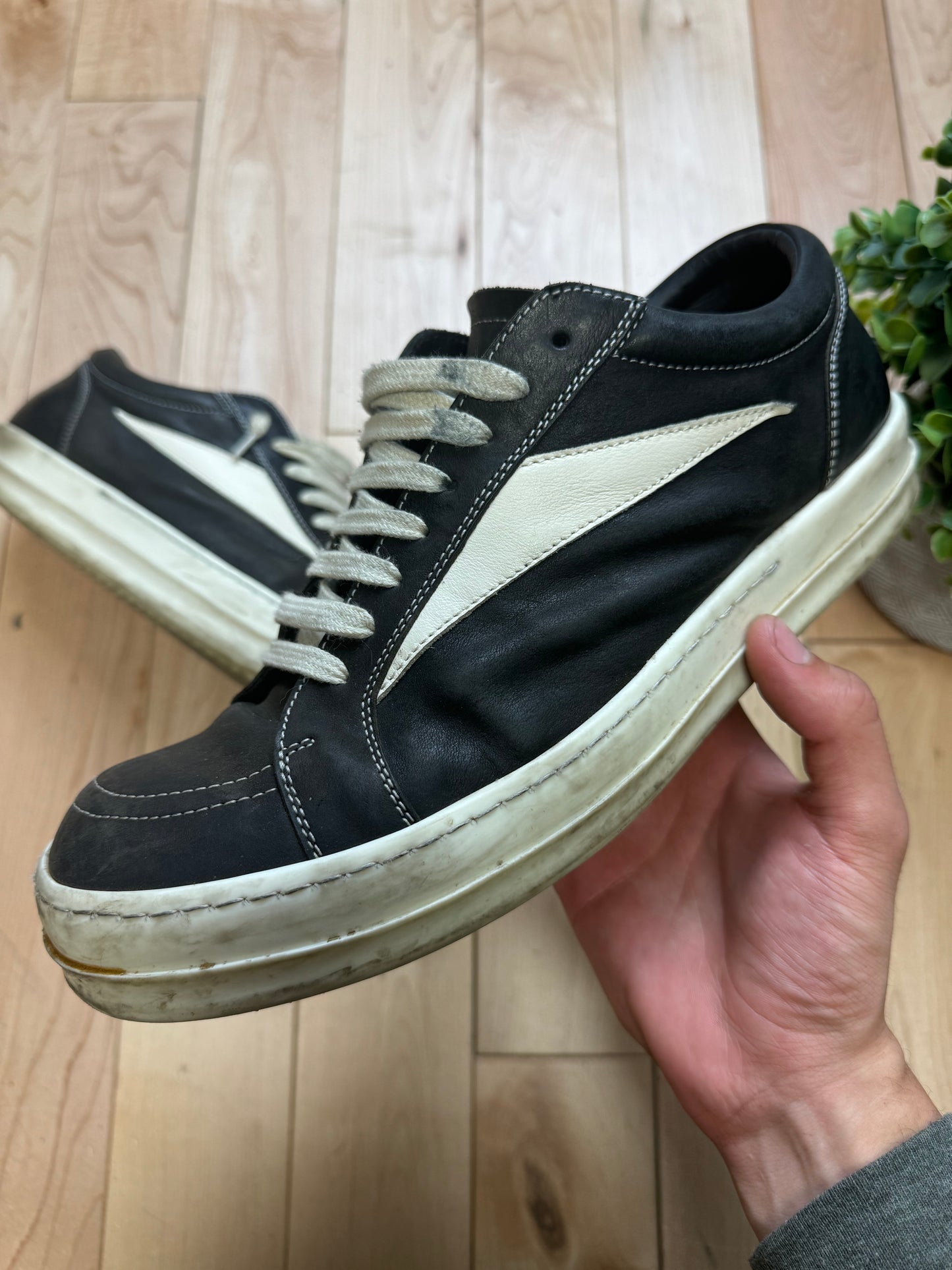 Rick Owens ‘Vans’ Black Leather Low Top Sneakers