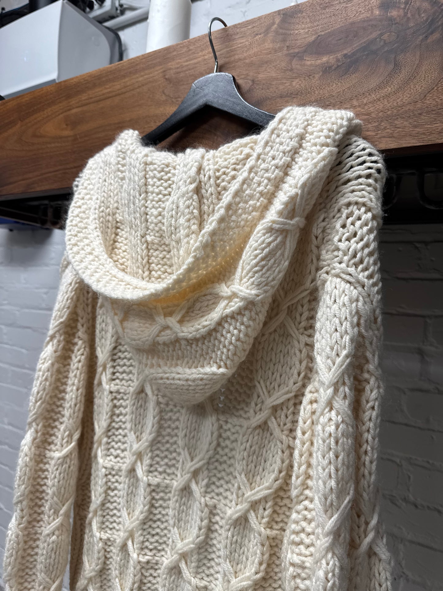 AW2020 Saint Laurent ‘Baja’ Cream Cable Knit Hooded Sweater