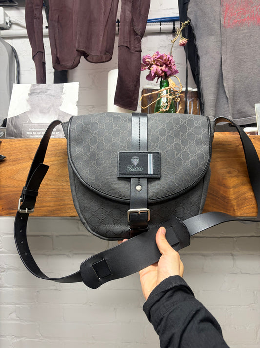 2000s Gucci Silver Canvas 'Guccisima' Monogram Crossbody Messenger Bag