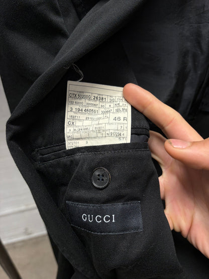 2000s Gucci Black Single Breasted Waxed Cotton Long Blazer