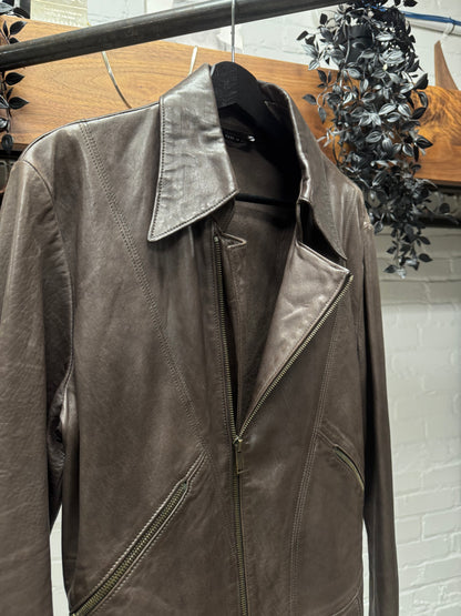 Gucci Lambskin Leather Brown ‘Pointe Collar’ Biker Jacket