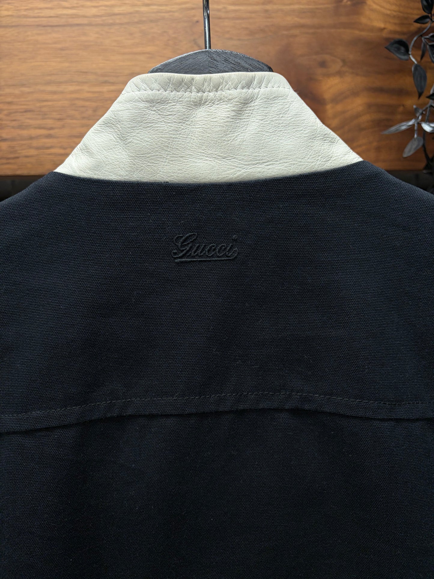 2000s Gucci Detachable Leather Sleeve Black/White Moto Jacket