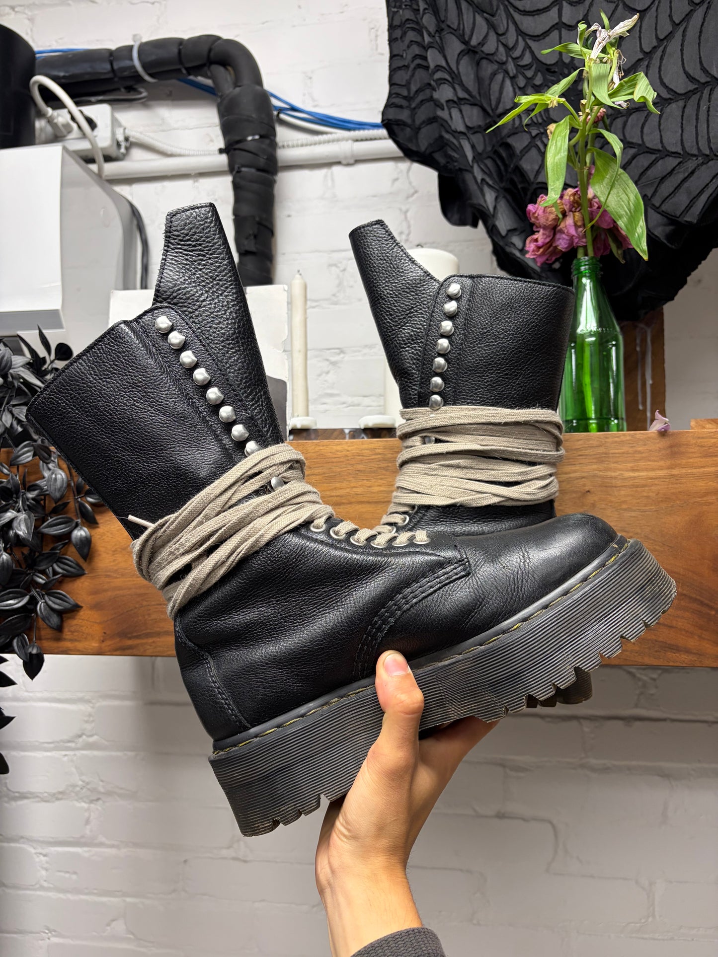 Rick Owens x Doc Martens ‘1918 Quad Sole’ Platform Black Leather High Top Boots