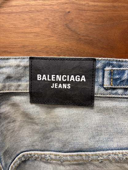 2022 Balenciaga ‘Skater’ Distressed Blue Denim Shorts