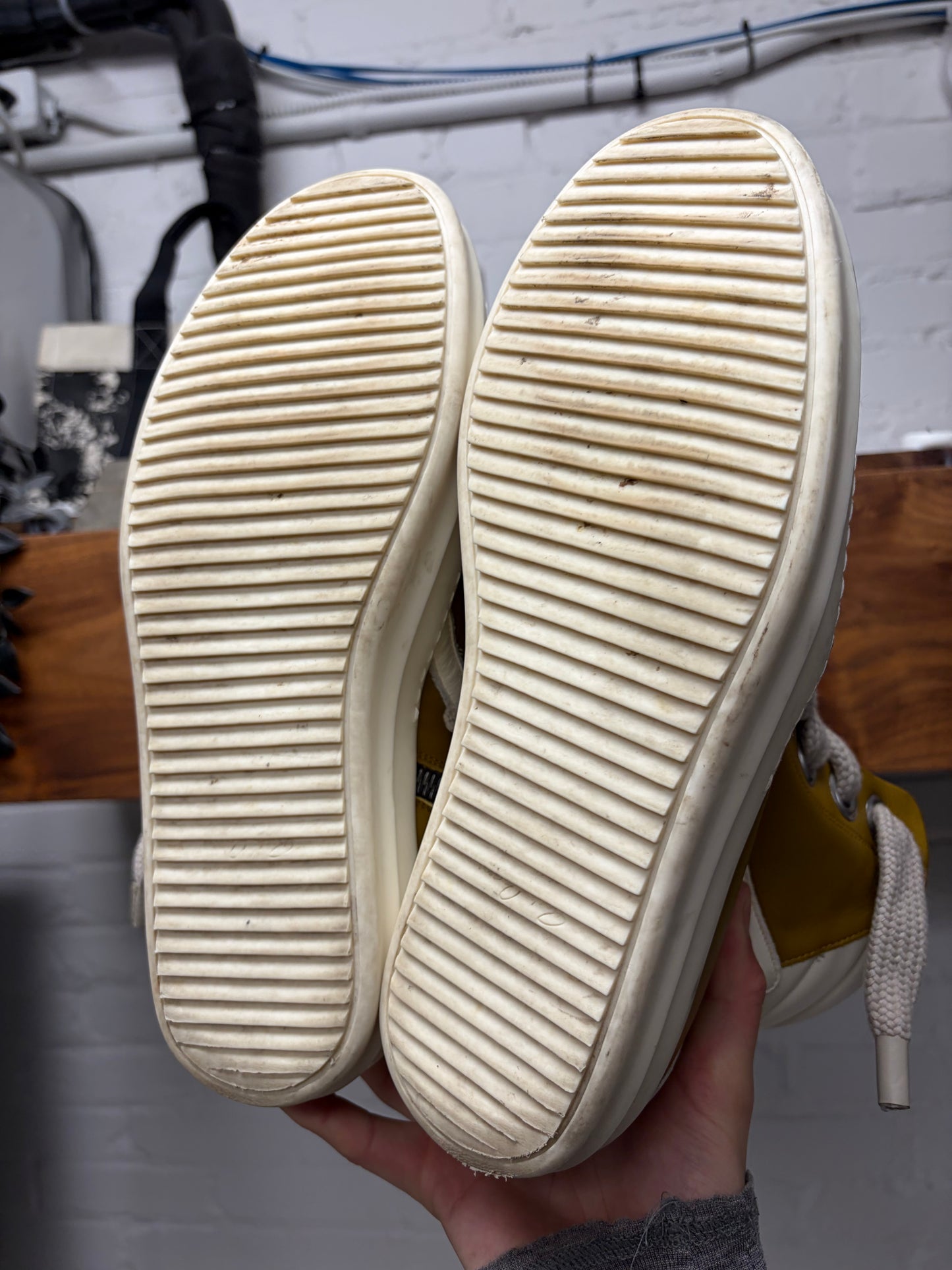 Rick Owens ‘Sulphate’ Geobasket Jumbo Lace Leather High Top Sneakers