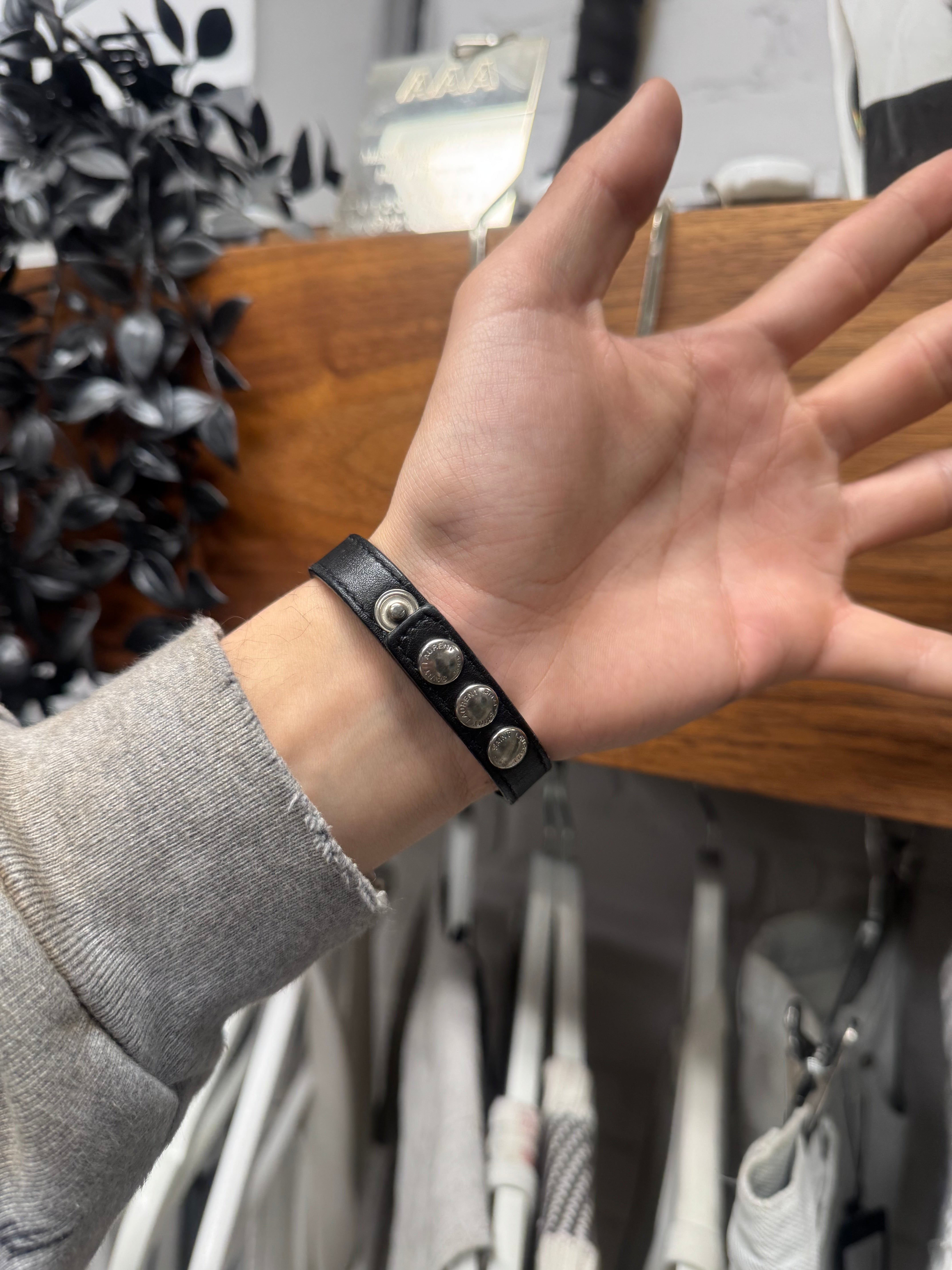 Saint Laurent Studded Leather Snap Bracelet – Alex Maxamenko