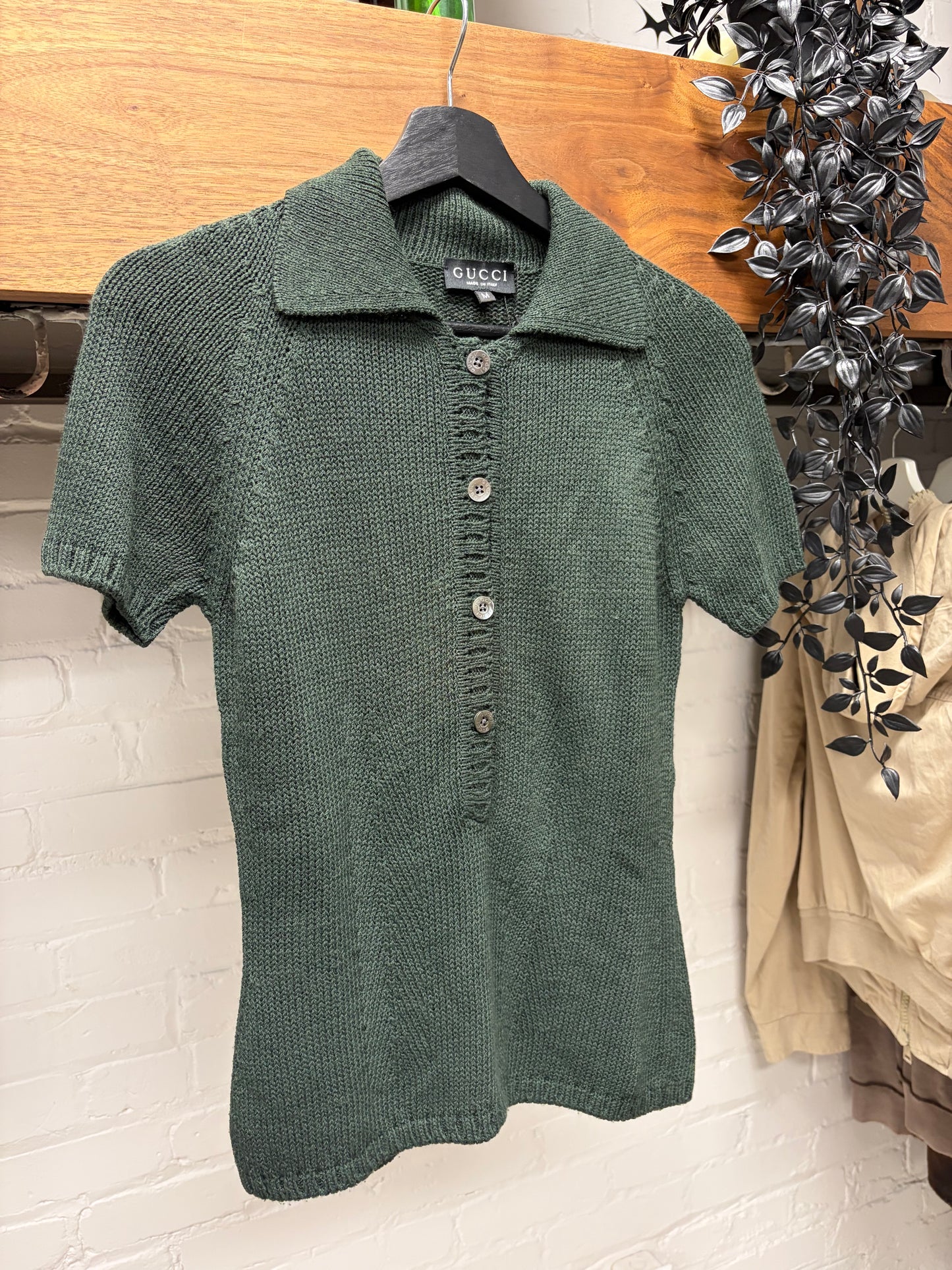 SS1996 Vintage Gucci by Tom Ford Dark Green Short Sleeve Knit Polo