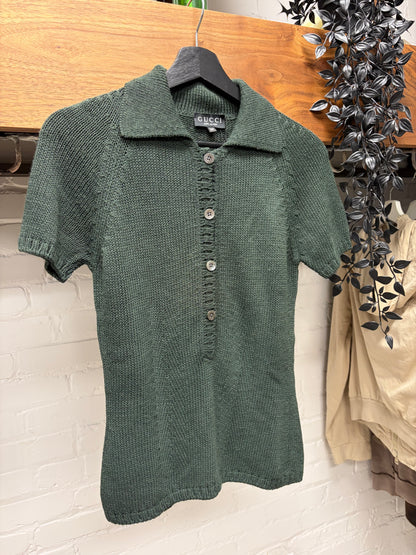 SS1996 Vintage Gucci by Tom Ford Dark Green Short Sleeve Knit Polo