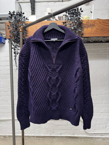 AW2003 Chanel ‘Fisherman’ Purple Cable Knit Quarter Zip Sweater