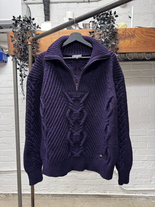 AW2003 Chanel ‘Fisherman’ Purple Cable Knit Quarter Zip Sweater