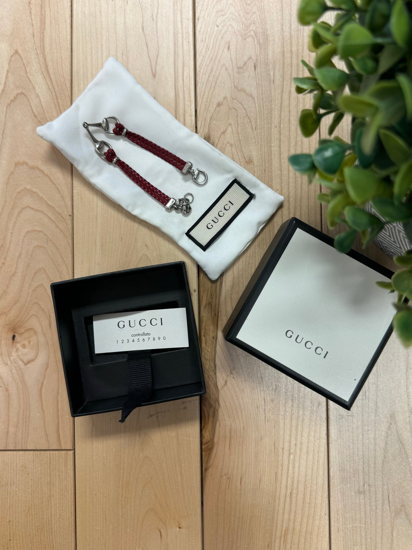 Gucci 925 Silver ‘Horsebit’ Charm Braided Leather Bracelet