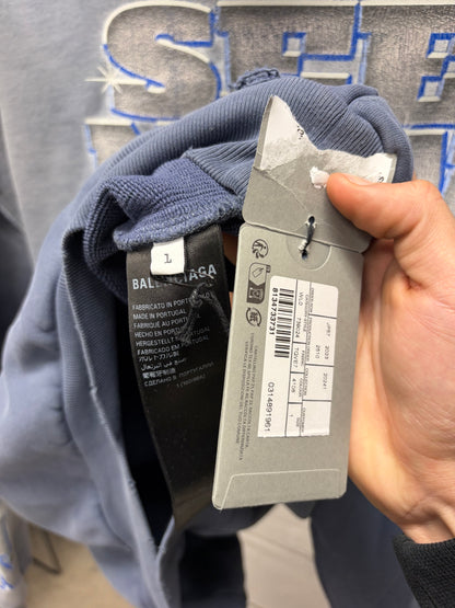 SS2024 Balenciaga ‘See Now Buy Now’ Distressed Blue Pullover Hoodie